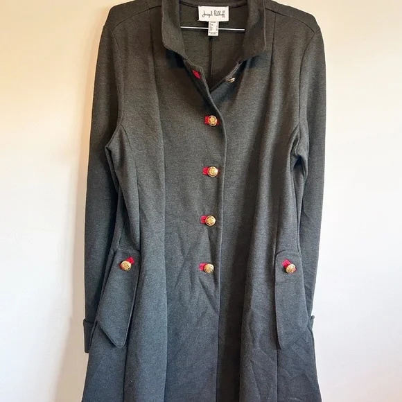 Joseph Ribkoff Military Coat, 3/4 length, Charcoal with red accents Size 12 - Picture 10 of 15
